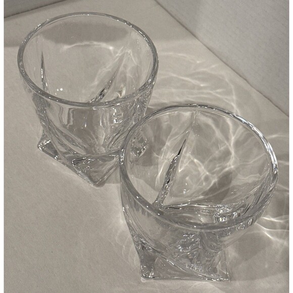 Set of 2 Mikasa Crystal "Motion" Twist Base Double Old Fashioned Glasses 3 3/4" - Picture 2 of 6